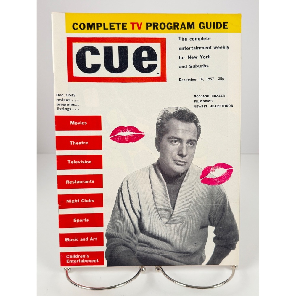 Vintage 1957 Cue Magazine Rossano Brazzi Cover NYC Broadway TV Ads December 14